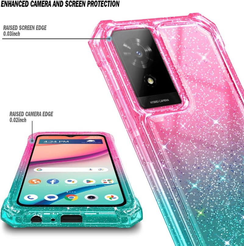 WDHD Compatible with TCL K24 & K23 & TCL 50 LE Phone Case Glitter Pink/Aqua | Full-Body Protective Shockproof Rugged Bumper Cover with Screen Protector, Raised Corners Drop Protection - Image 2